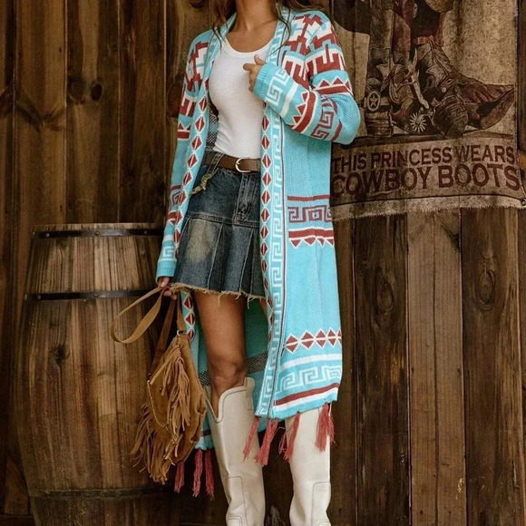 Multicolor Casual Women's Geometric Pattern Cardigan - Picture 3 of 6